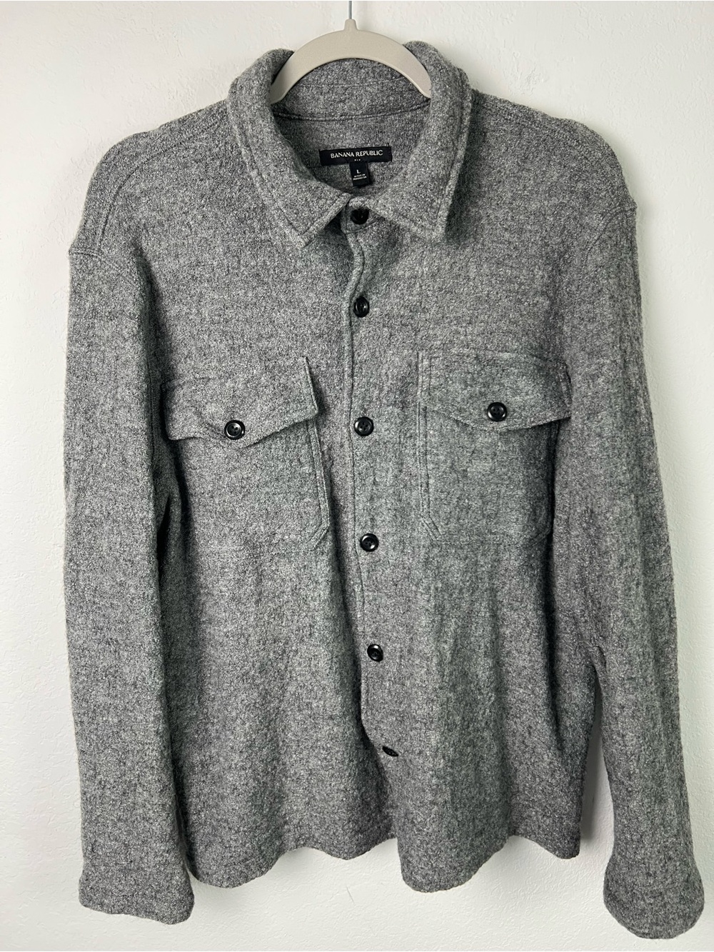 Banana Republic Factory Wool Blend Boucle Gray Shirt Jacket Button Down